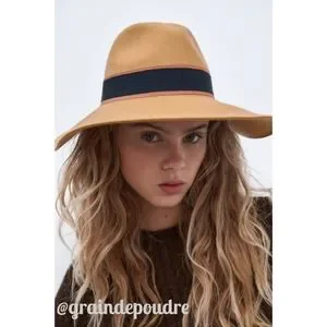 NIB Zara Special Edition Camel or Black Wool Felt Fedora Wide Brim Hat S M UPF Women main image 4